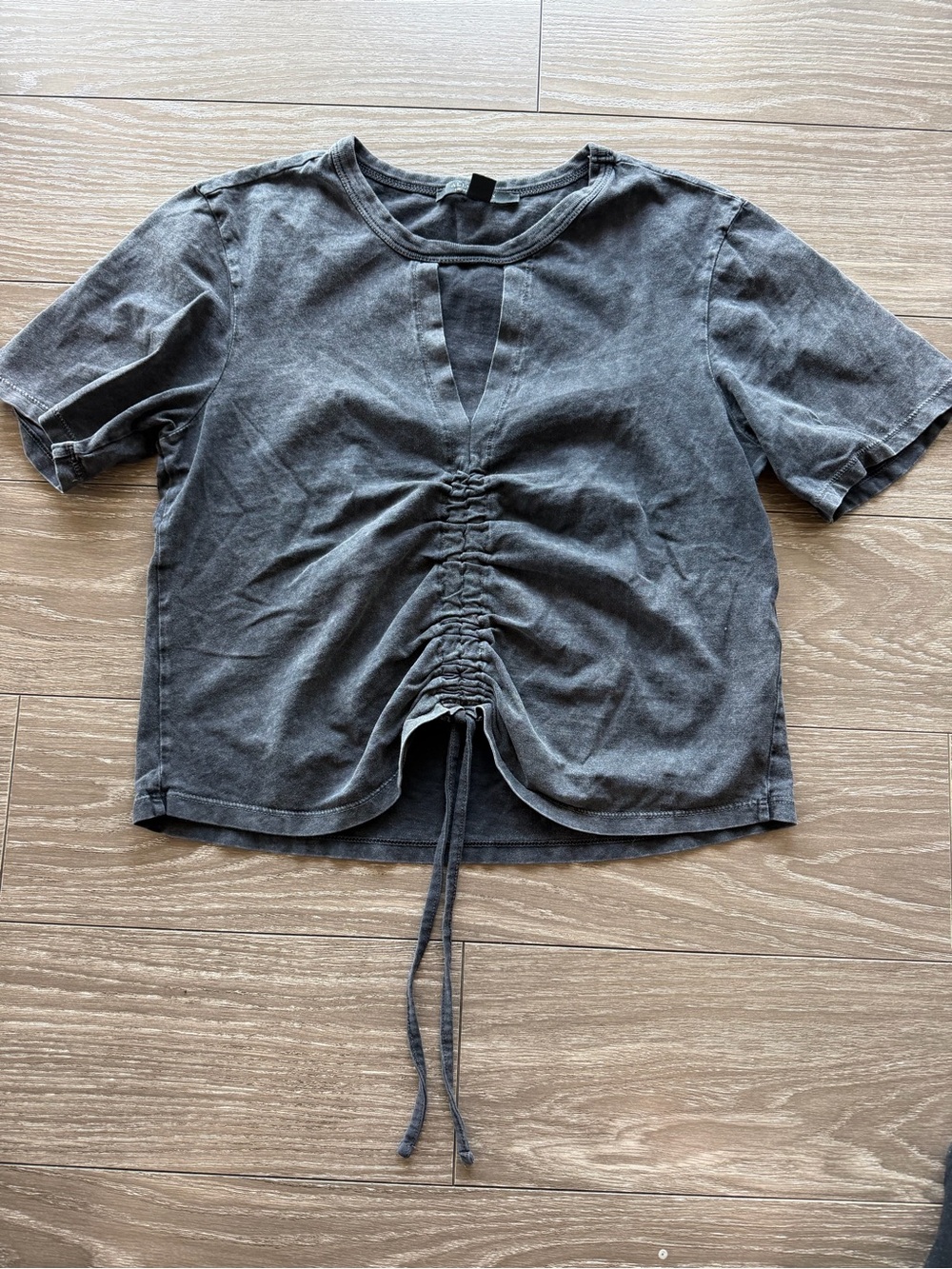 AllSaints Washed Charcoal Ruched-Front Crop Top
